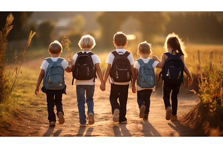 Children with backpacks go to school, a Person Photo by yanadjana