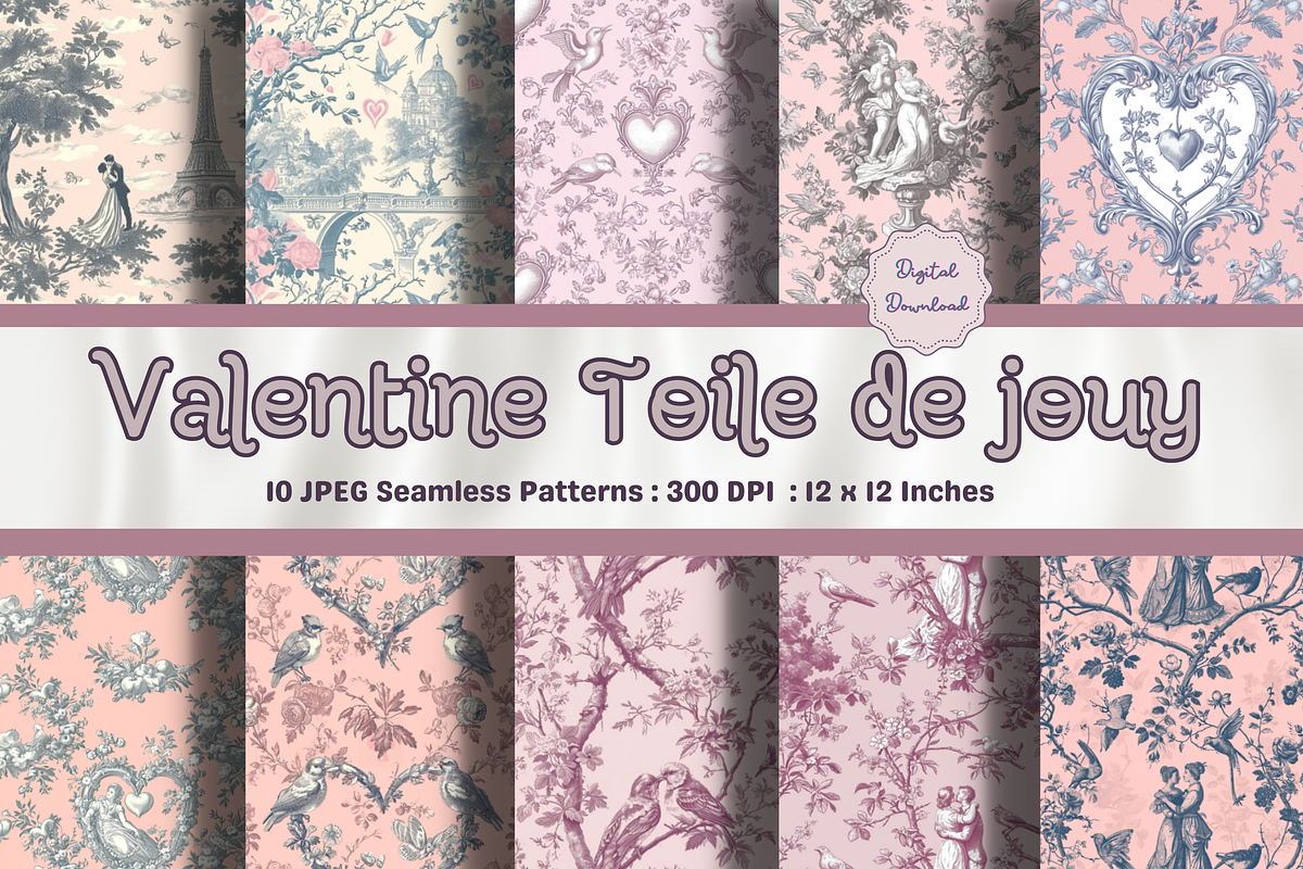 Valentine Toile Seamless pattern, a Pattern Graphic by STUDIO CHOTI (Photo 1 of 8)