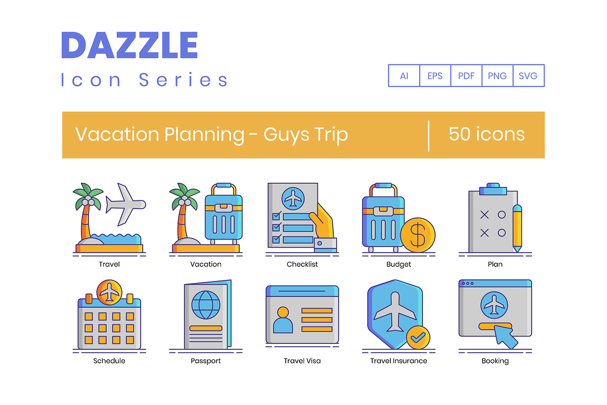 Vacation Planning - Guys Trip Icons, an Icon by Flat Icons | Creative ...