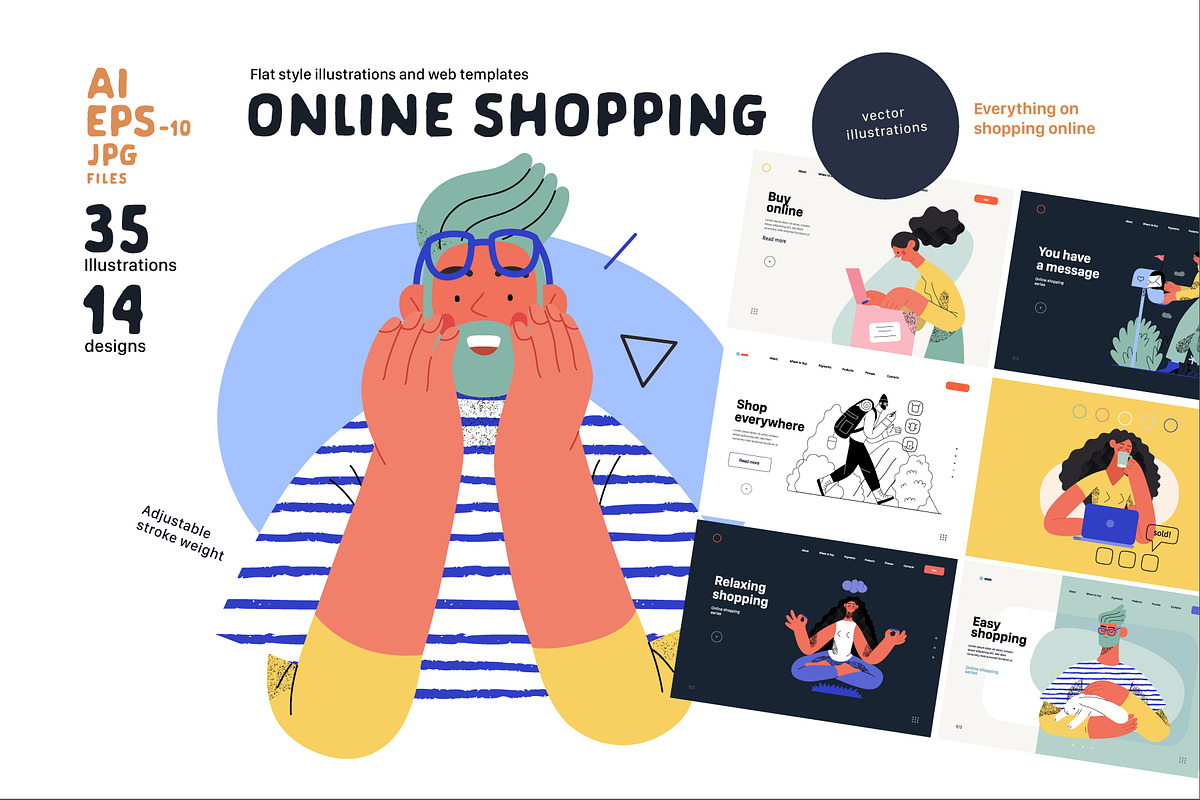 Online Shopping vector illustrations, a Templates & Theme by Grivina's shop (Photo 1 of 26)