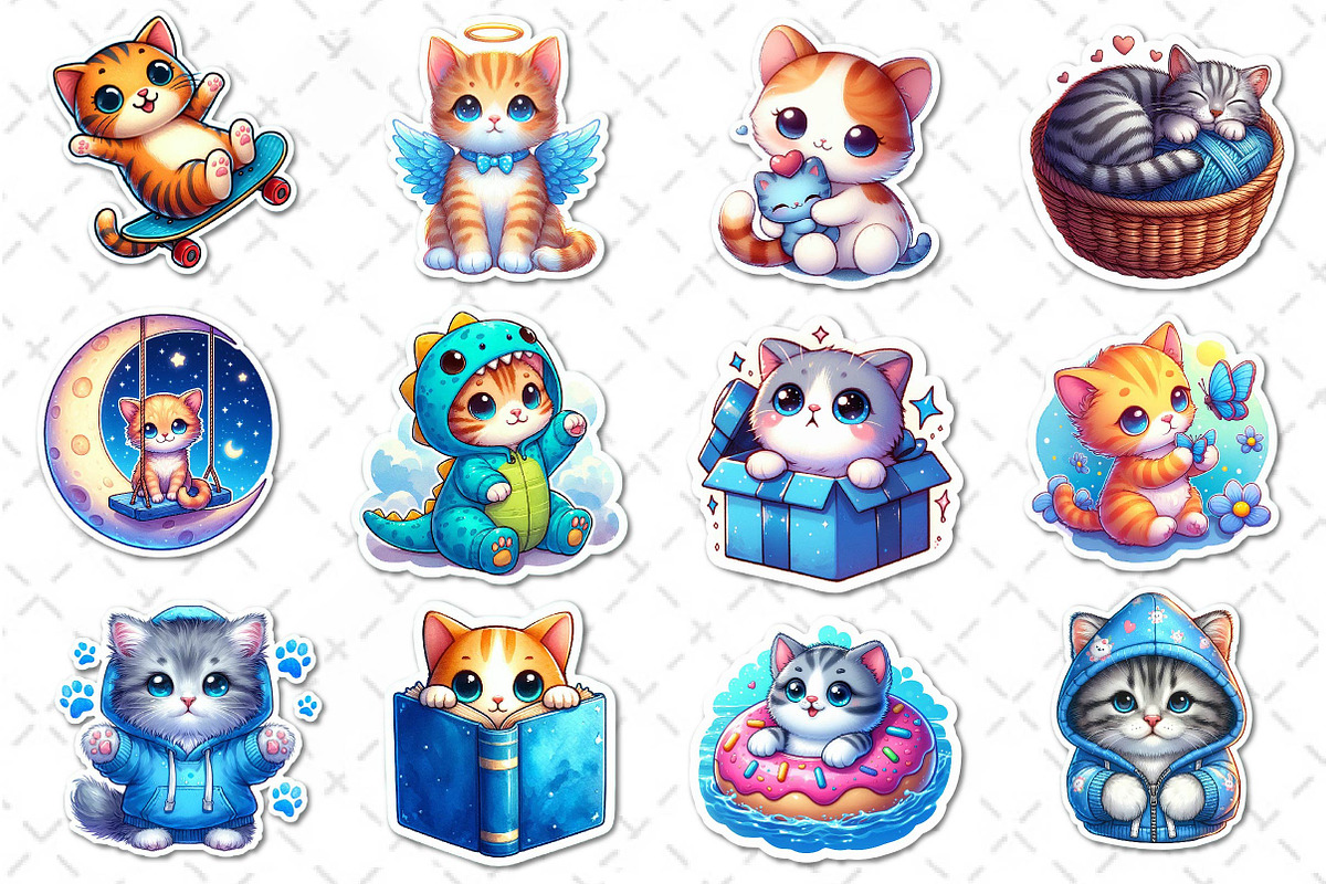 Cute cat Sticker Clipart Bundle, an Illustration by Dream Creation (Photo 3 of 4)