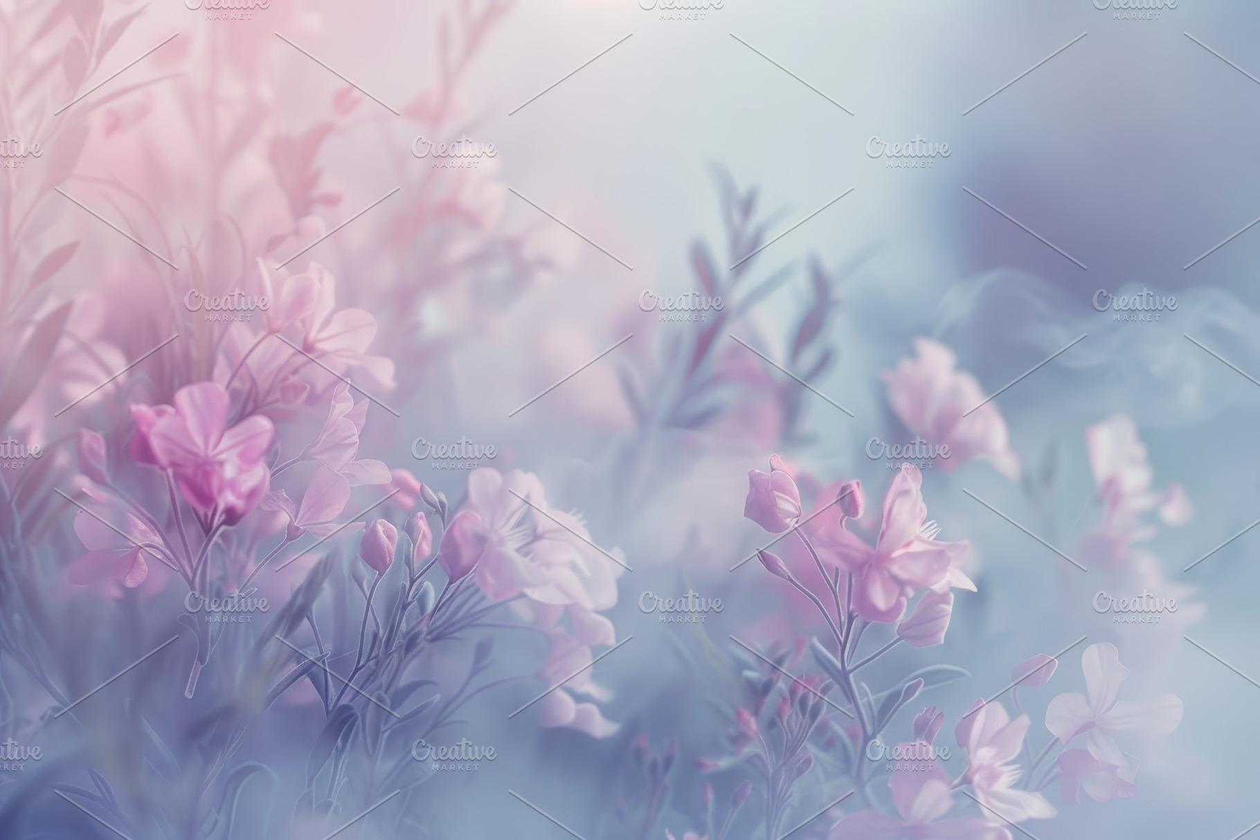 Pink flowers blurred against a blue, a Photo by Iftikhar Alam