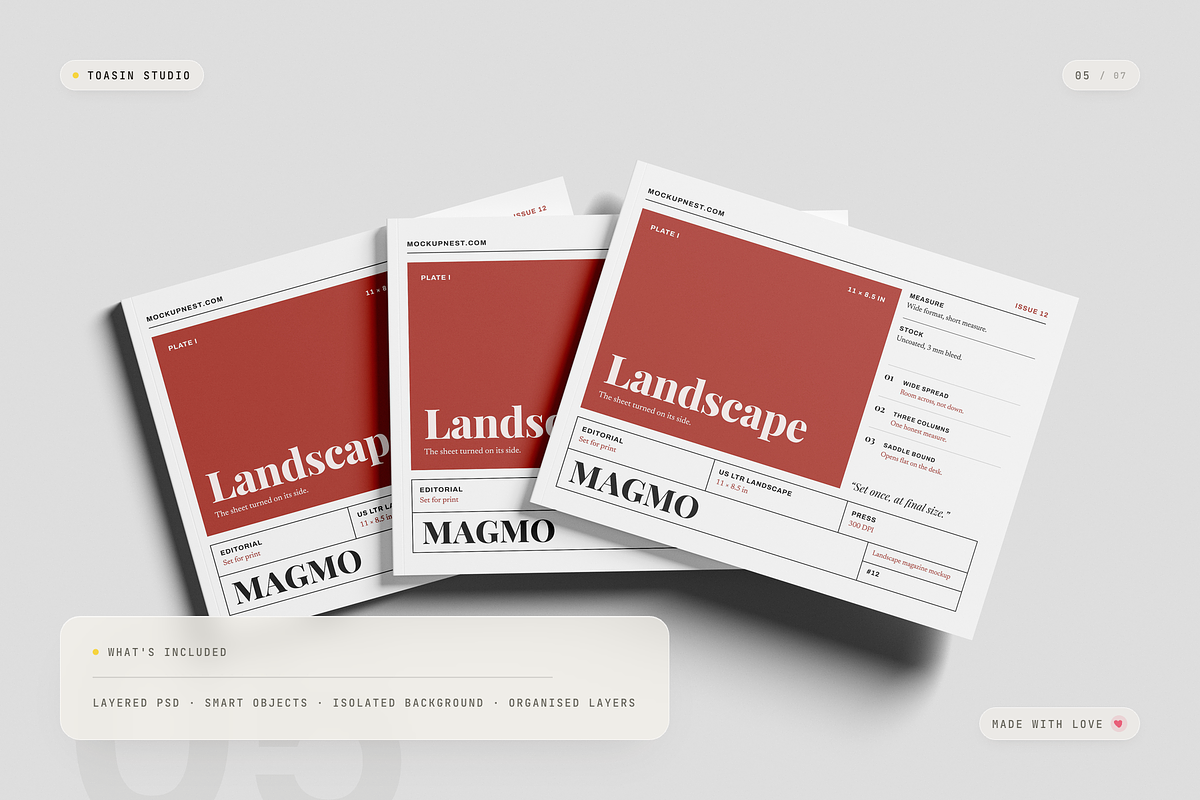 US Letter Landscape Magazine Mockup, a Books & Magazine Mockup by Toasin Studio (Photo 5 of 7)