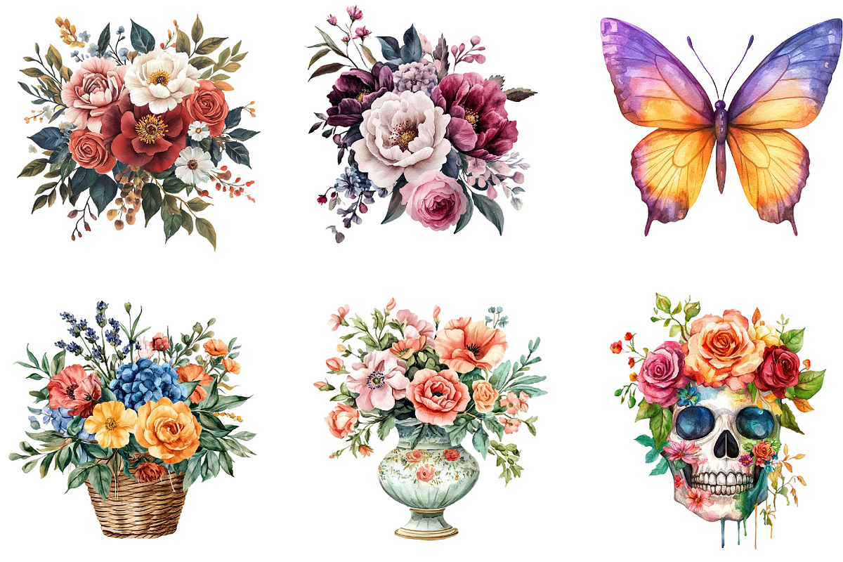 Watercolor Dark Blooms Clipart, an Illustration by Designking (Photo 5 of 5)