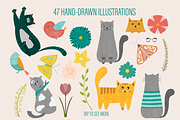 Cats and Garden Flowers, an Illustration by PenguinArtStudio (Thumbnail 2 of 9)