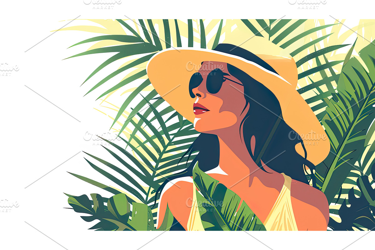 Brunette woman in sun hat wearing, an Object Illustration by Lermont51