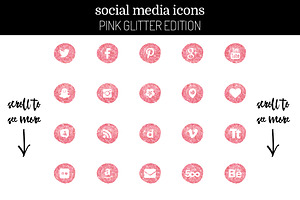 29 Glitter Pink Social Media Icons
