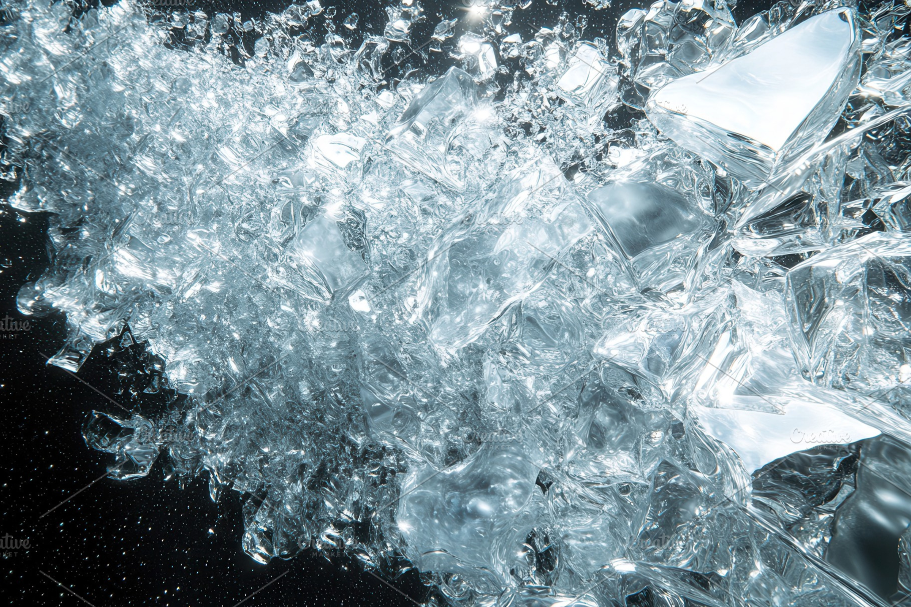 Shattered ice pieces scattered acros, a Photo by Tanuart