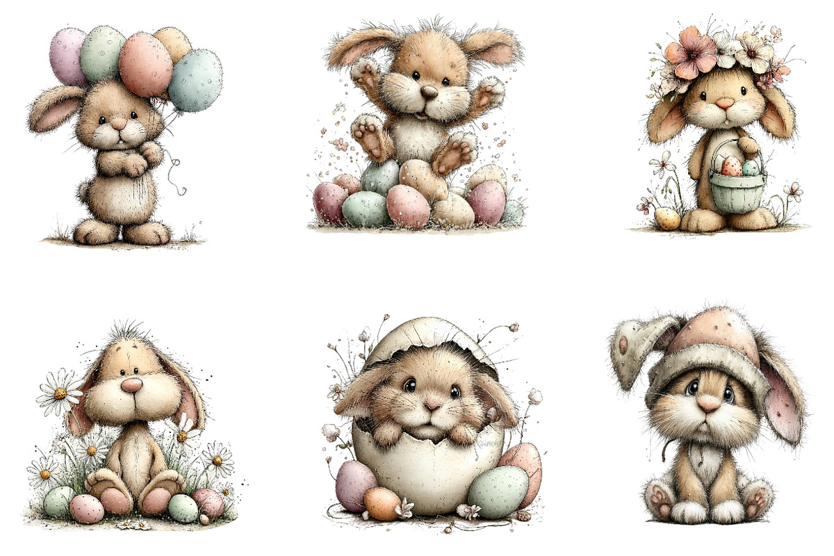 Whimsical Bunny Easter Clipart, an Illustration by Dream Creation (Photo 5 of 7)