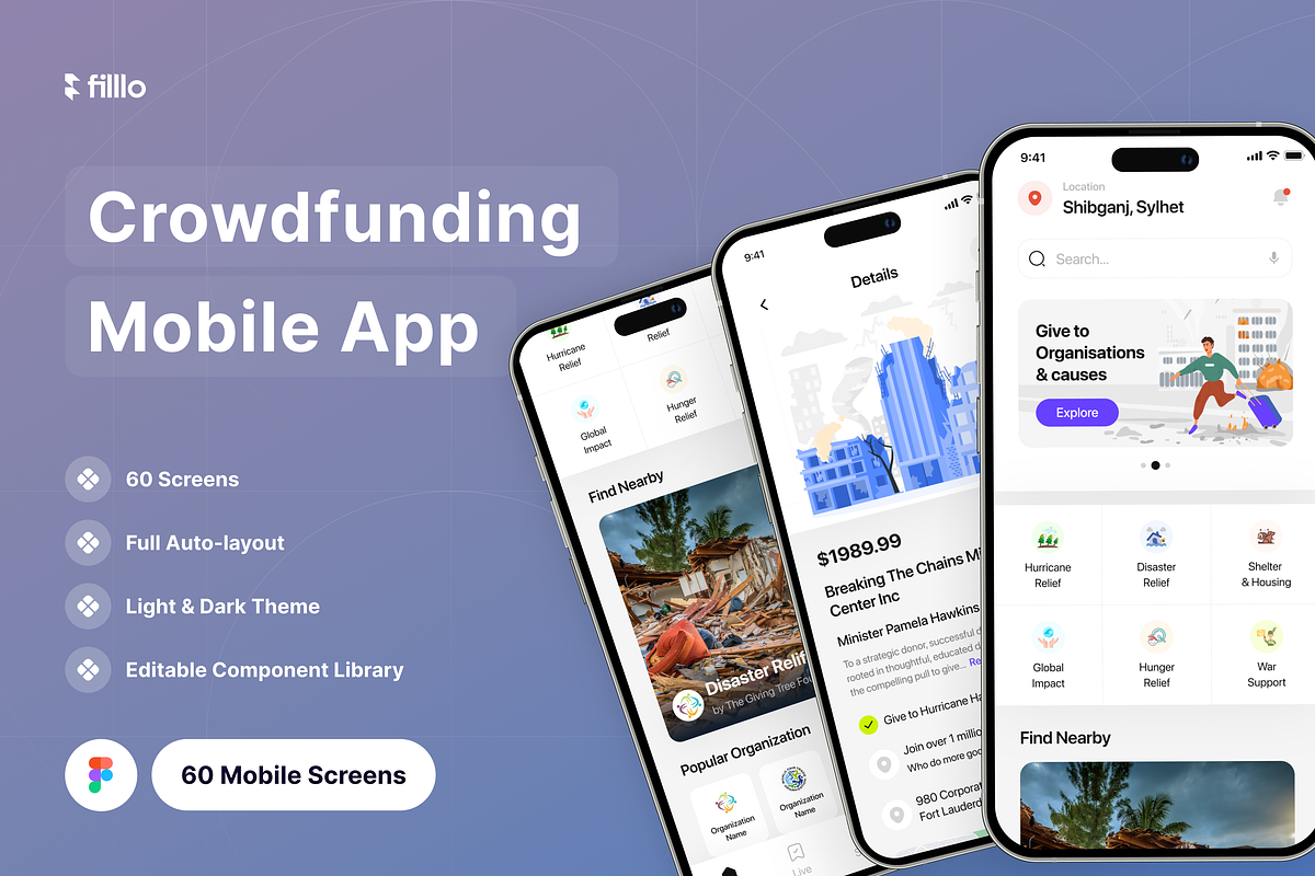 Filllo Crowdfunding App UI Kit, an UI Kit Template by floxui (Photo 1 of 8)