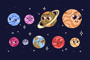 Cute planets set + seamless patterns, an Object Illustration by PaperTrident