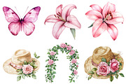 Pink Garden Watercolor Clipart, an Illustration by CitraGraphics (Thumbnail 2 of 5)