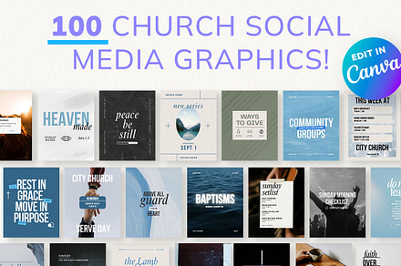 100 Church Social Media Graphics, a Templates & Theme by Blue River Studio