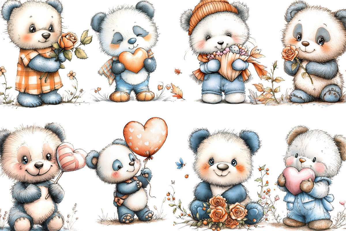 Whimsical Valentine Panda Clipart, an Illustration by Designking (Photo 2 of 5)