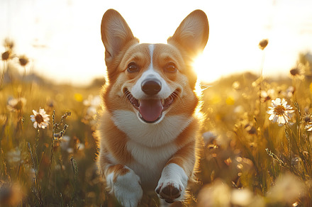 Portrait of a cute corgi dog having fun in a green meadow, an Animal Photo by AlyaAnd