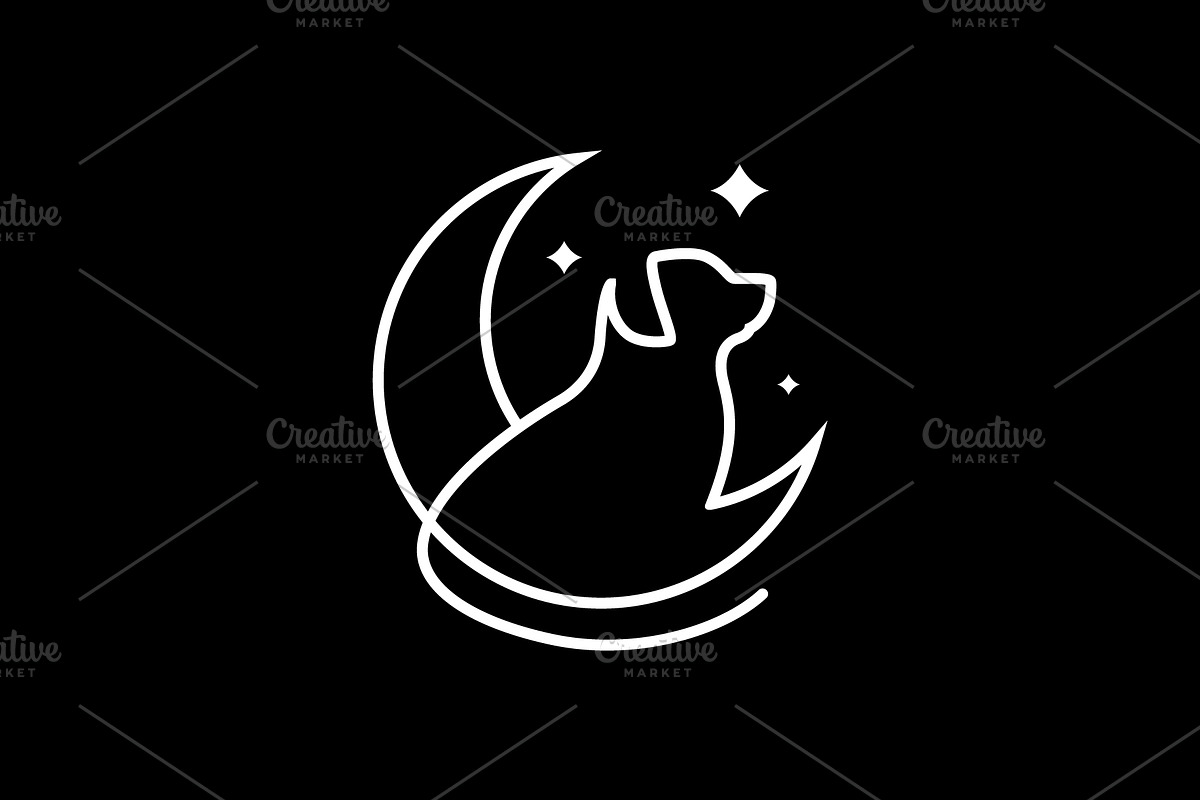 dog with crescent line style  logo, a Branding & Logo Template by devastd