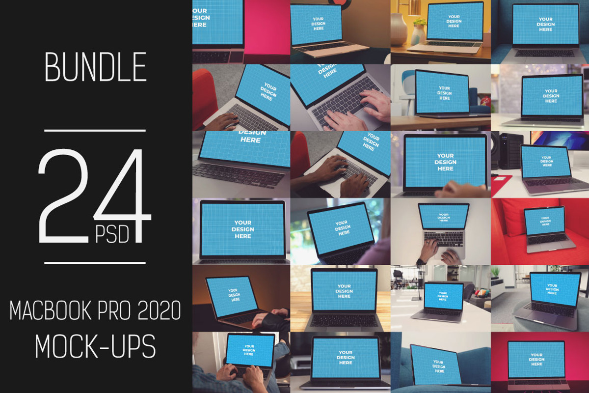 24 PSD Macbook 2020 Mockup #1, a Books & Magazine Mockup by Laura (Photo 1 of 25)