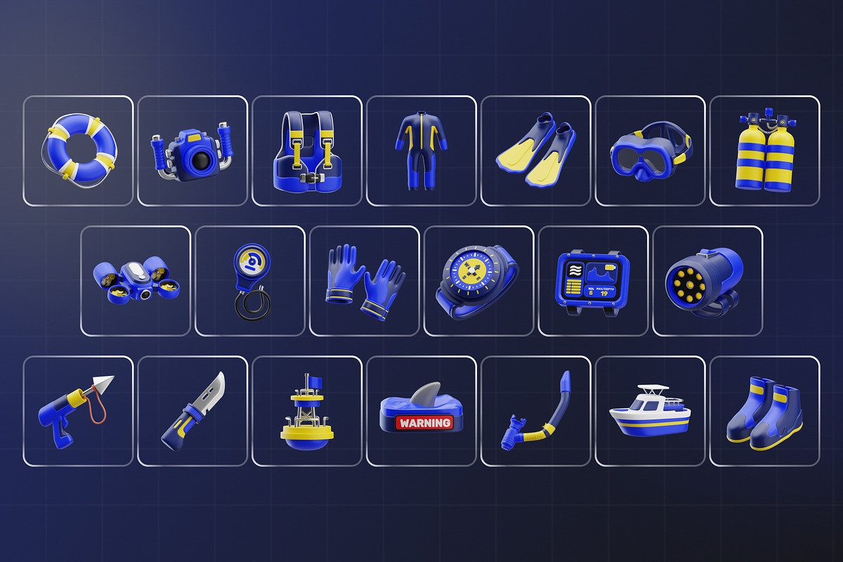 Scuba Dive Tools 3D Icon Pack, an Object 3D Model by Haps Space (Photo 4 of 4)
