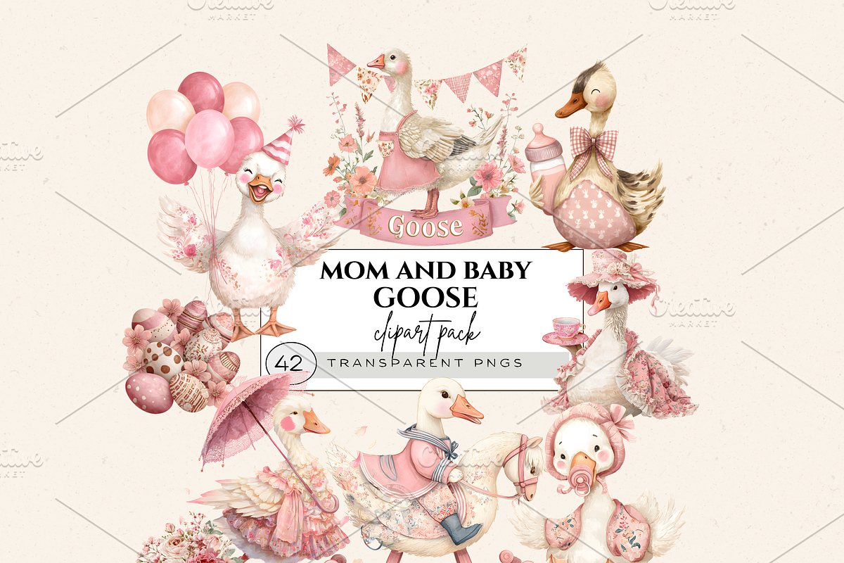 SILLY GOOSE BABY SHOWER CLIPART, an Animal Illustration by Daring Digies (Photo 1 of 7)