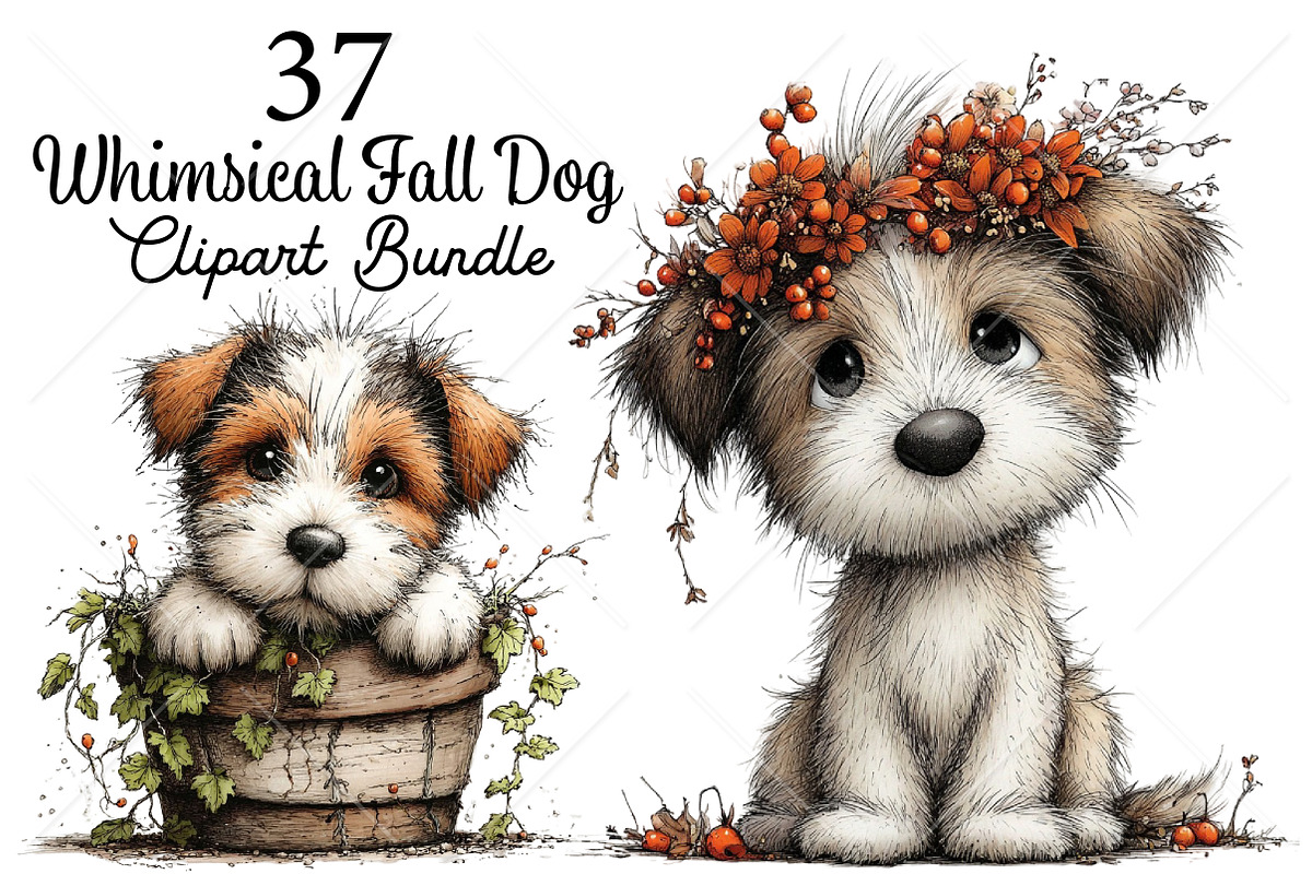 Whimsical Fall Dog Clipart Bundle, a Seasonal Illustration by Canvas Craft (Photo 1 of 10)