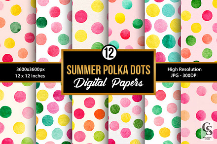 Watercolor Summer Polka Dots Pattern, a Pattern Graphic by Creative Store