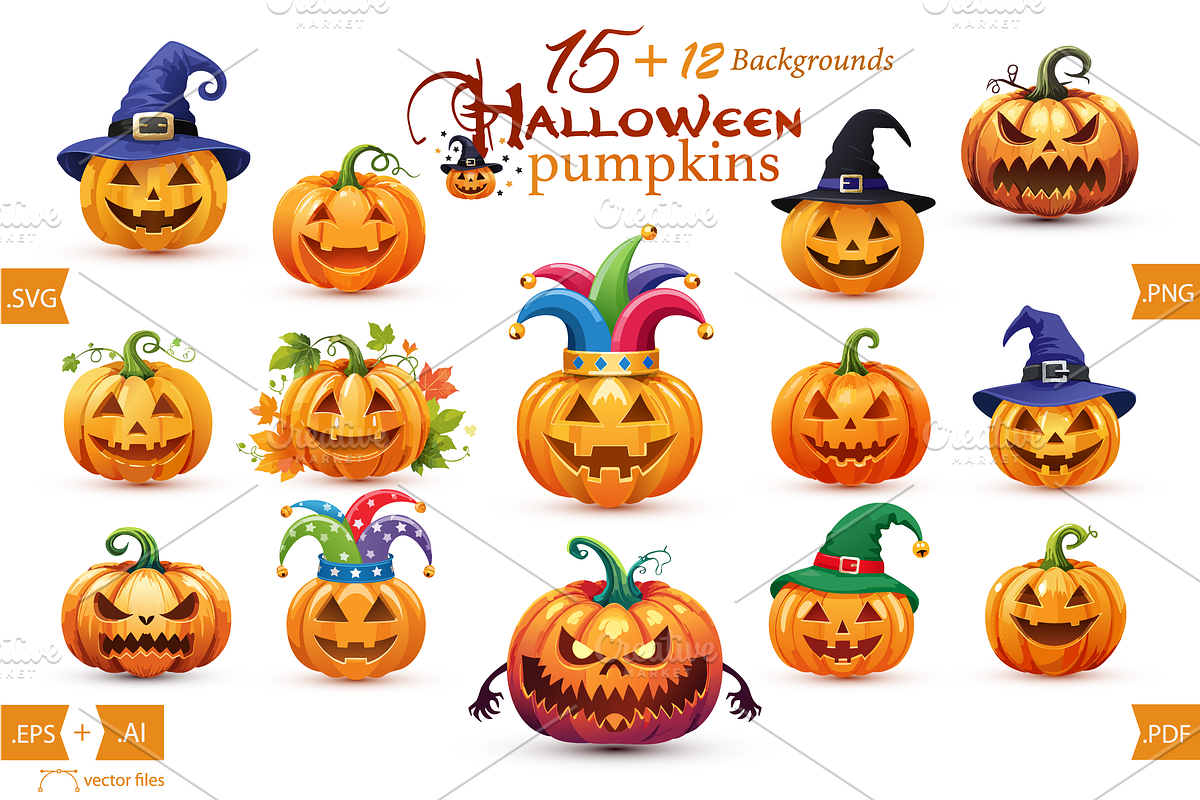 Halloween pumpkin set, backgrounds, an Object Graphic by GraphicRedStudio (Photo 1 of 7)