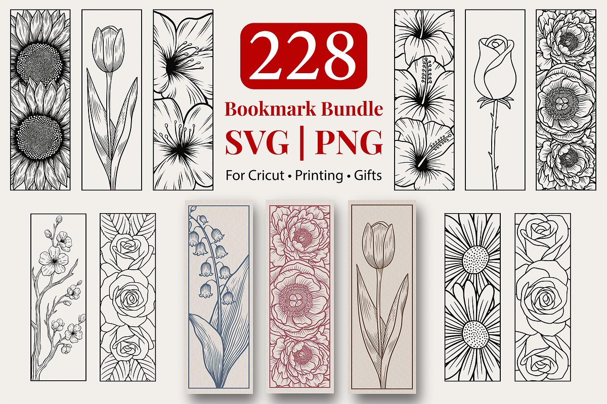Floral Bookmark Template Bundle, a Stationery Template by Kusumaillustration (Photo 1 of 11)