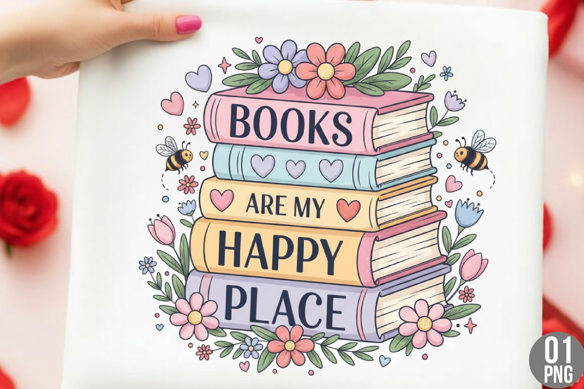 Books Are My Happy Place PNG, Aesthe, an Illustration by Designking (Photo 1 of 6)
