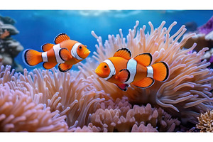 Two clownfish swimming among, a Nature Photo by Igor Tichonow