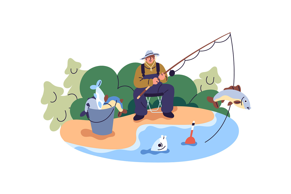 Fishermen catch fish, fishing set, a Person Illustration by PaperTrident (Photo 8 of 9)