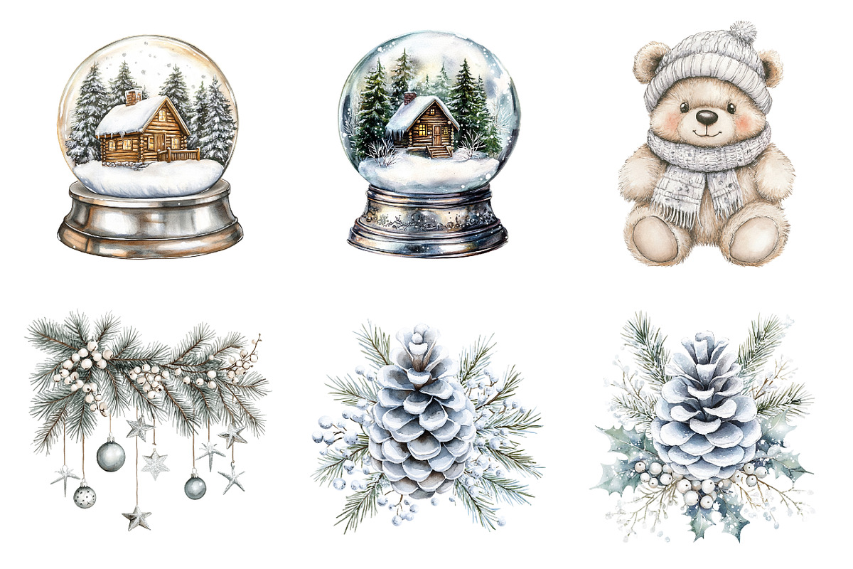 Watercolor Silver Christmas Bundle, a Transportation Illustration by SinaCreation (Photo 2 of 6)