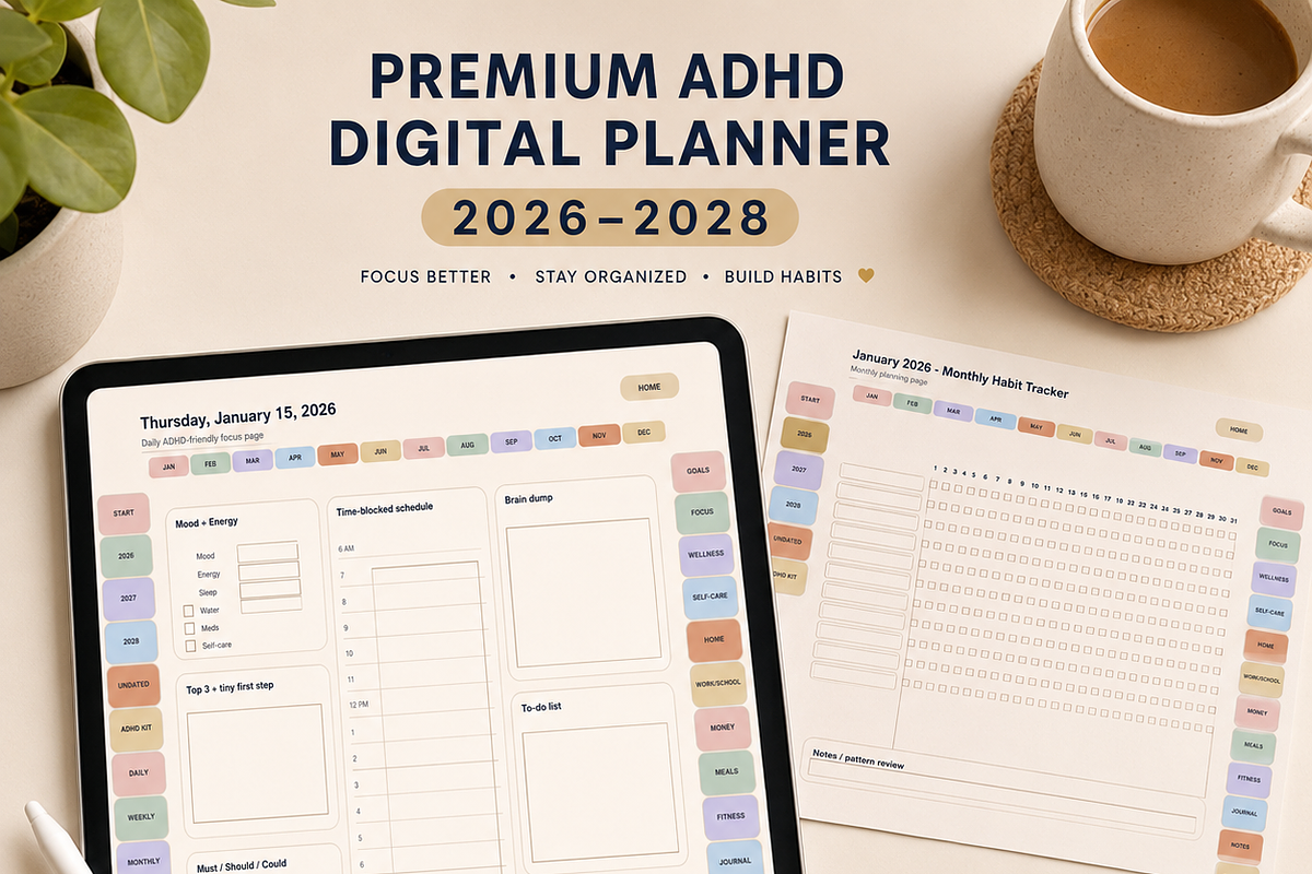 Adhd digital planner 2026-28, a Poster Template by HeavensStar (Photo 3 of 8)
