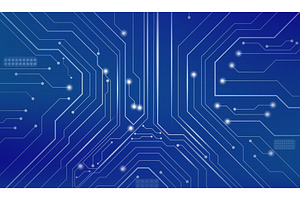 Hi-tech circuit pattern on blue, a Technology Illustration by art PVP - market