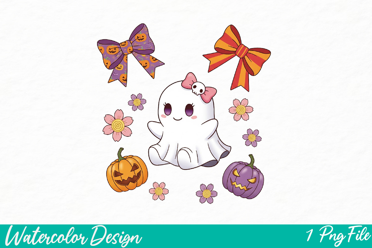 Coquette Halloween Ghost Png, an Illustration by Watercolor design (Photo 1 of 3)