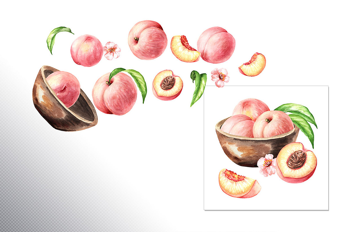 Ripe Peaches. Watercolor set, a Food Illustration by Daria Ustiugova (Photo 9 of 23)