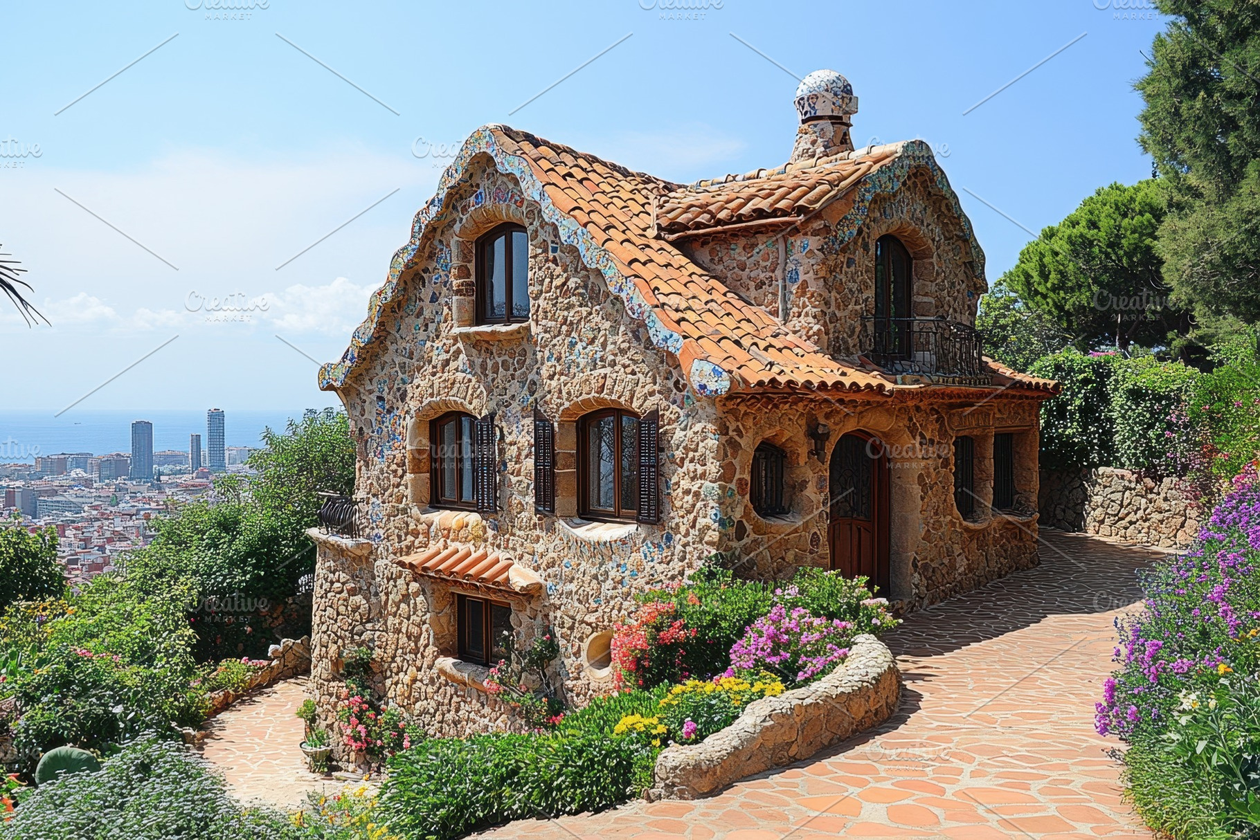 Unique stone house with vibrant flow, a Photo by Tanuart