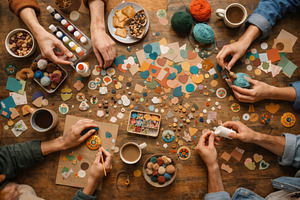 Crafting hobby materials and hands o, a Photo by Dvoevnore photos