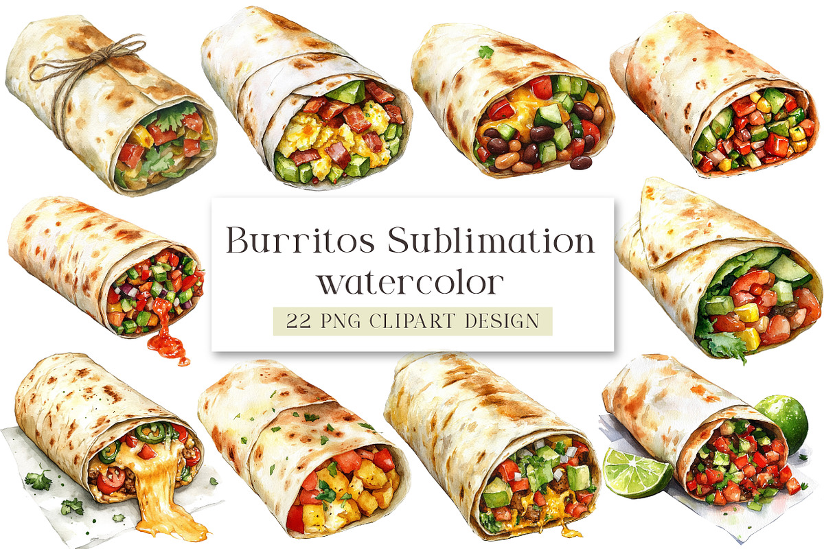Burritos Sublimation Clipart, an Illustration by DreamArtGraphic (Photo 1 of 4)