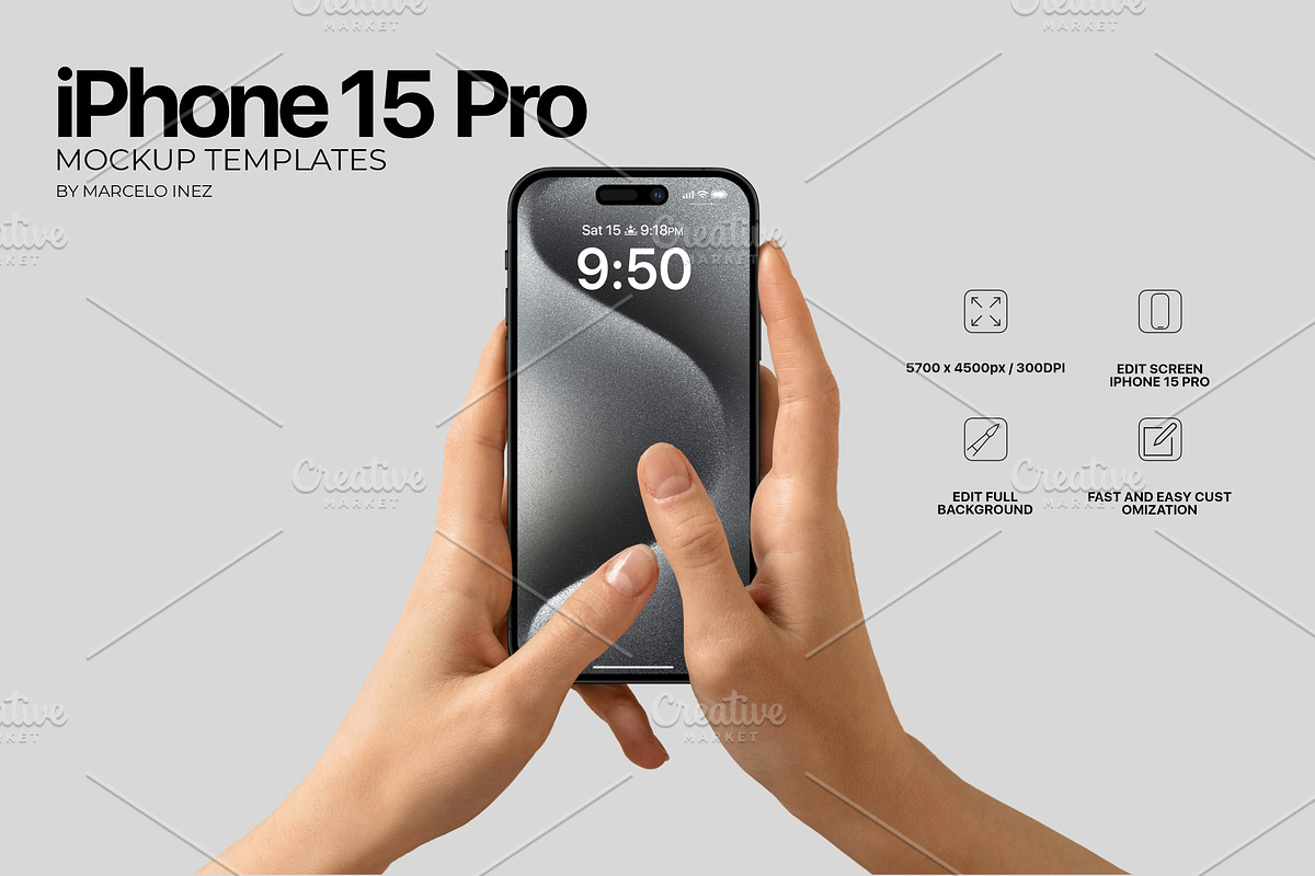 iPhone 15 Pro in Hand Mockup, an iPhone Mockup by Marcelo Inez