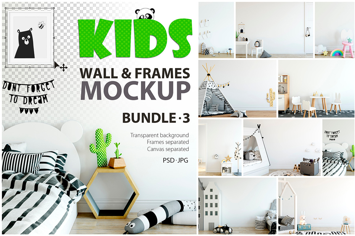 KIDS WALL & FRAMES Mockup Bundle - 3, a Print Template by Yuri-U (Photo 1 of 33)