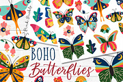 Boho Butterfly Clipart and Vectors, an Illustration by PinkPueblo (Thumbnail 1 of 3)