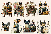 FOLK ART CAT CLIPART PACK, an Animal Illustration by Daring Digies (Thumbnail 4 of 8)