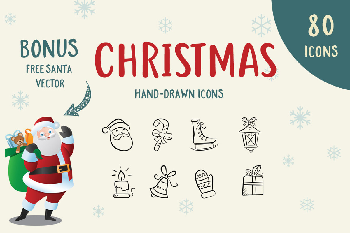 80 Hand-Drawn Christmas Icons, an Outline Icon by WellMadePixel (Photo 1 of 4)