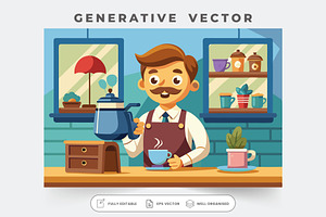 A friendly barista serves a steaming, a Graphic by Iftikhar Alam