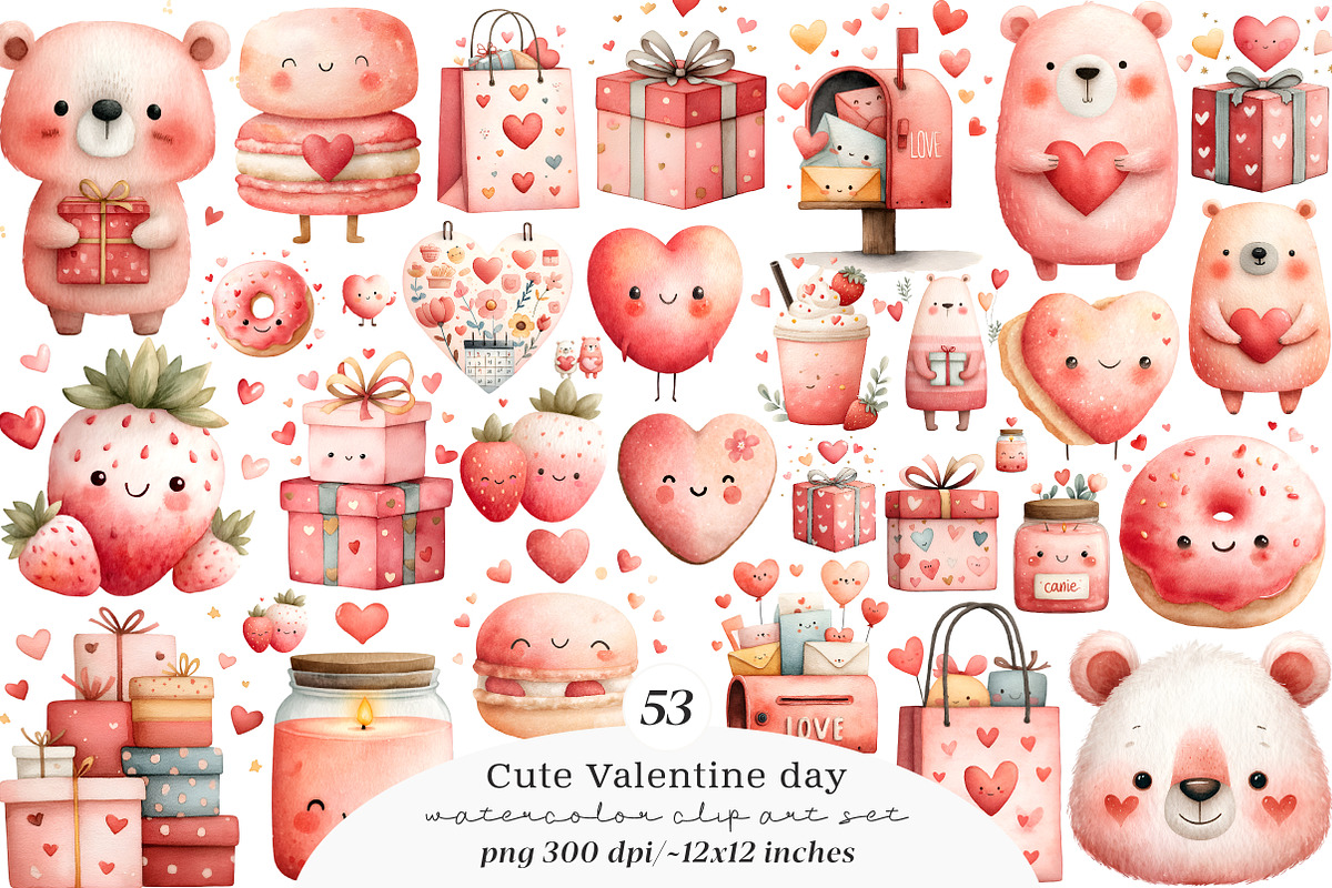 Cute Valentine Clipart PNG, an Illustration by SinaCreation (Photo 1 of 11)