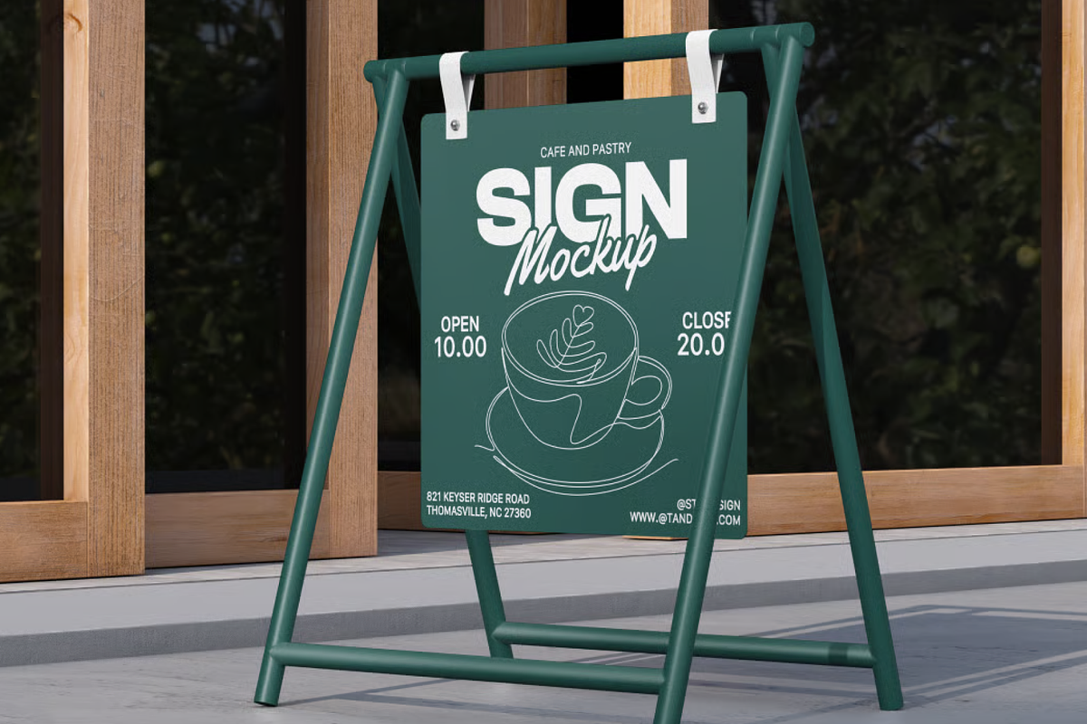 A-Frame Sidewalk Sign Mockup, an Advertising Mockup by graphicsauce (Photo 1 of 3)