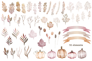 Pretty Autumn Watercolor Clipart Set