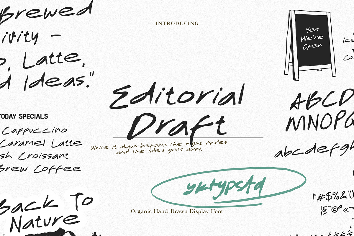 Editorial Draft - Hand Drawn Font, a Handwritten Font by Yktypstd (Photo 2 of 9)