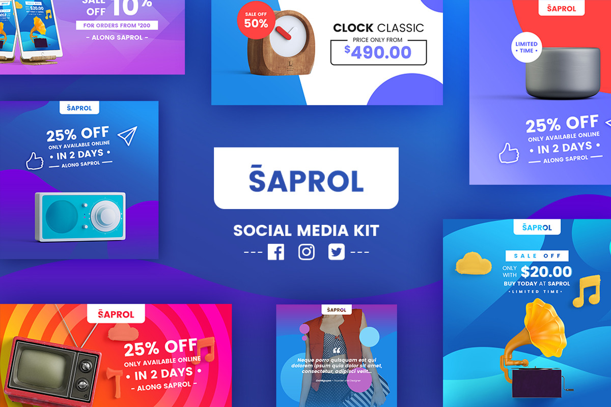 Saprol Social Media Kit, a Social Media Template by CaDesign (Photo 1 of 6)