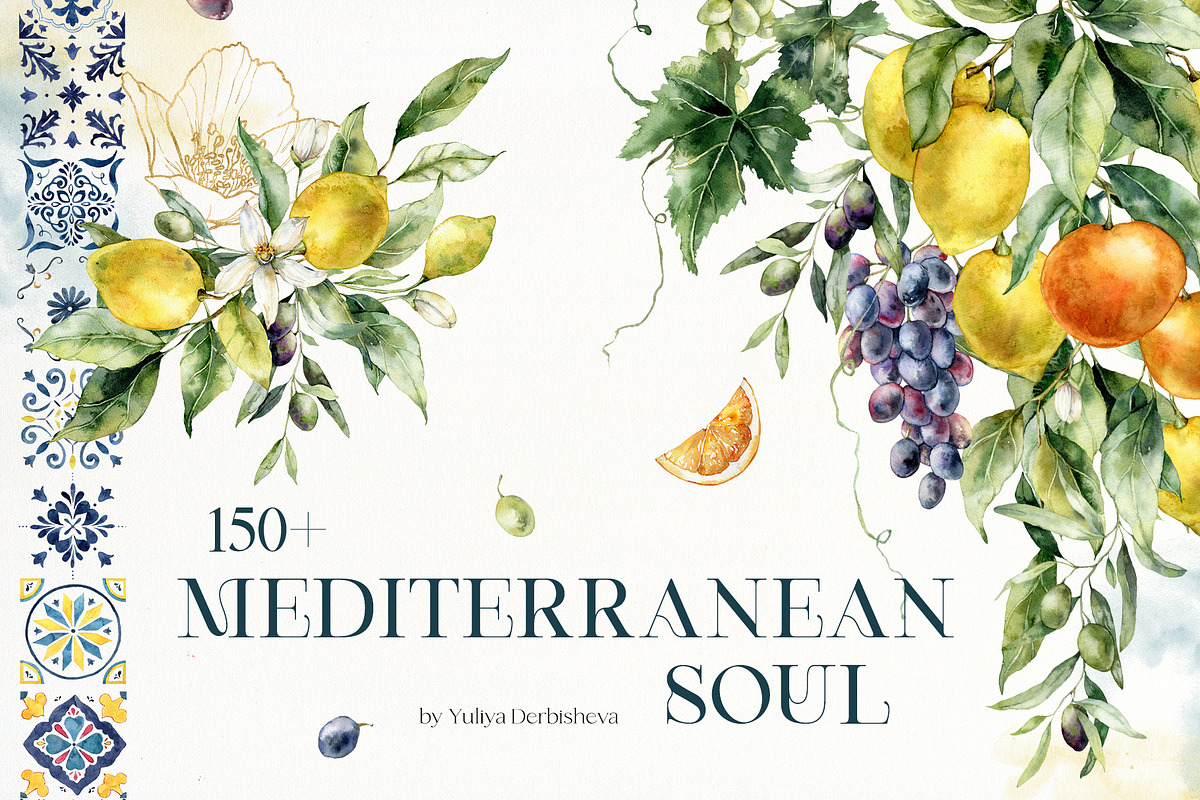 Mediterranean citrus tile watercolor, a Decorative Illustration by Yuliya Derbisheva (Photo 1 of 15)